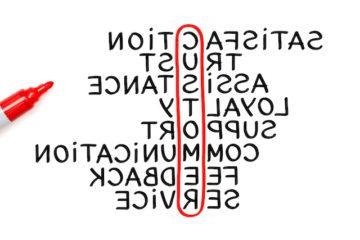 Customer crossword concept written with marker on white paper.